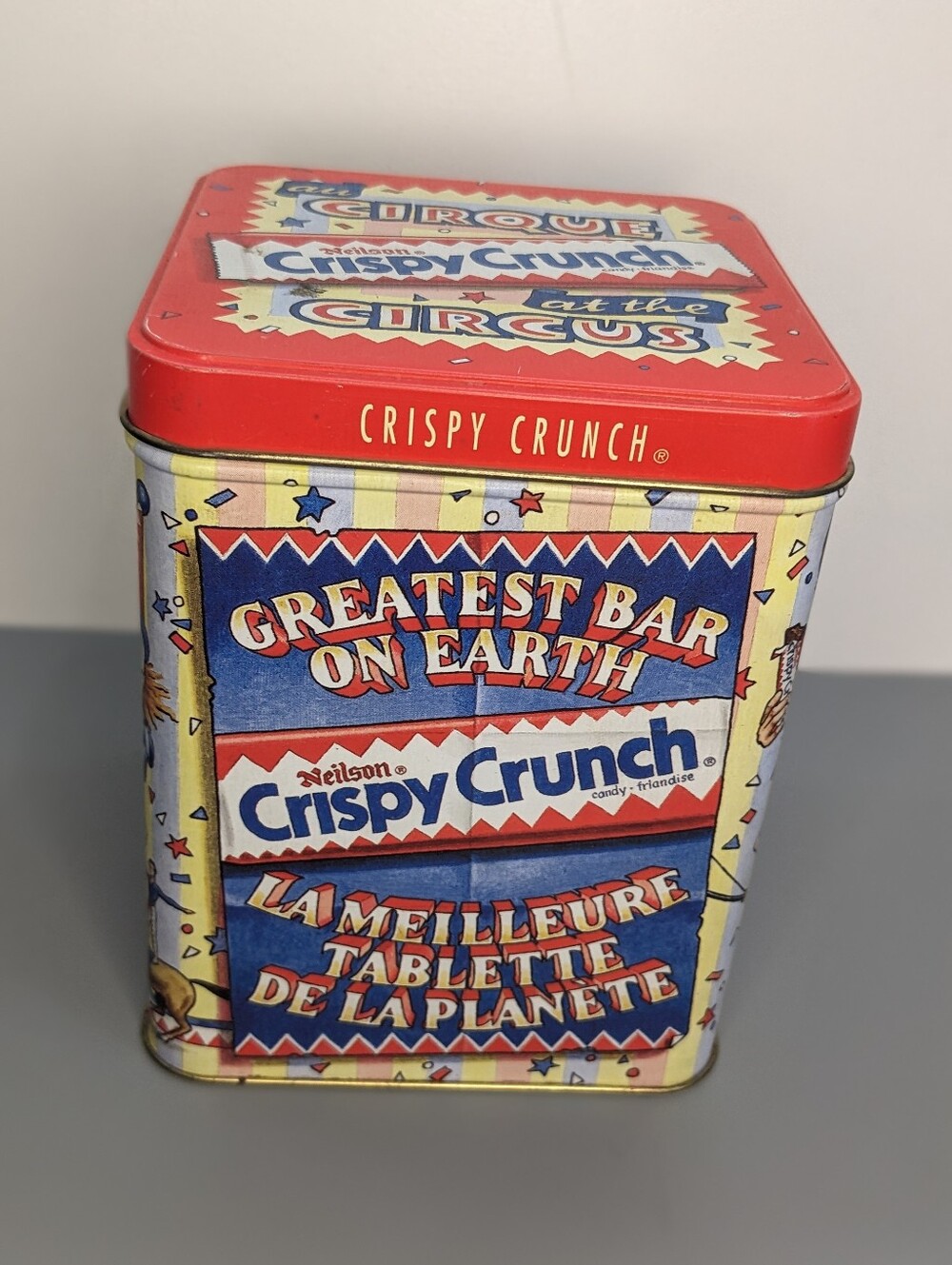 Neilson Crispy Crunch Tin At The Circus Vintage Candy Collectible 1980s Clown